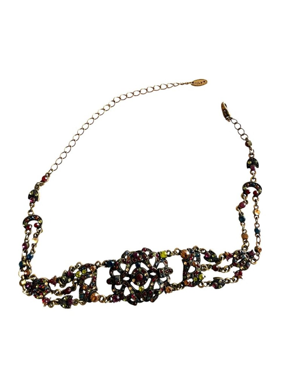 VTG VCLM Rhinestone Statement Choker Necklace Intricate Gatsby Victorian Revival